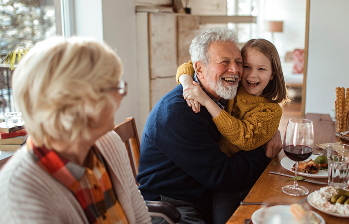 happy family eating dinner